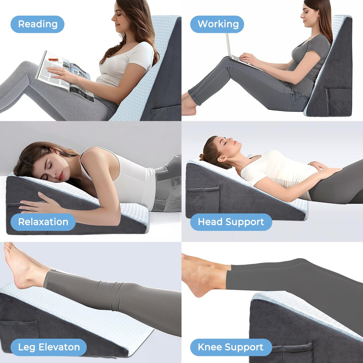 puredown® 12" Bed Wedge Pillow, Cooling Wedge Pillows for Headboard, Pillow Wedge for Nighttime Acid Reflux, Lumbar & Back Support, Leg Elevation Therapy, Snore Reduction Aid
