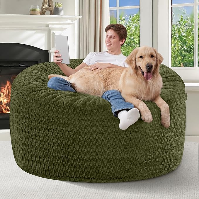 4FT Bean Bag Chair,Giant Bean Bag Chairs for Adults,Big Bean Bags with Memory Foam Filled, Large Beanbag Chairs with Chevron Plush Cover-Green