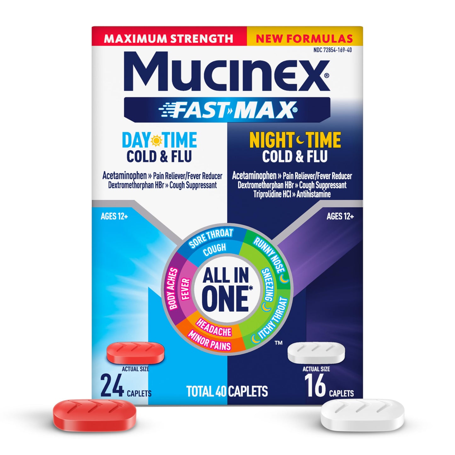 Mucinex Fast-Max Maximum Strength Day & Night Cold and Flu Medicine for Adults, Powerful Over-The-Counter Medication for Cold & Flu Symptoms, Fast Release Caplets, 40 Count