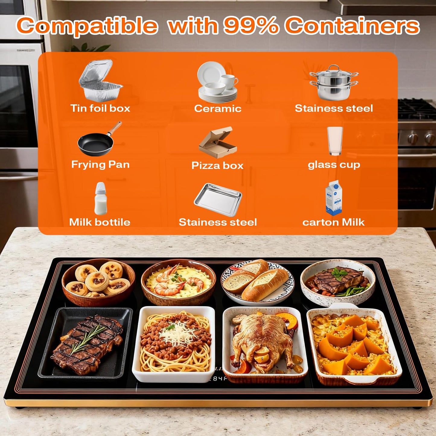 Electric Warming Tray for Buffets Party(32x18 Inches),Warming Tray with 12 Temp-Settings,Built-in Thermostat and Full Surface Heating,Versatile Food Warmers for Parties Buffet,Gatherings,Daily Use