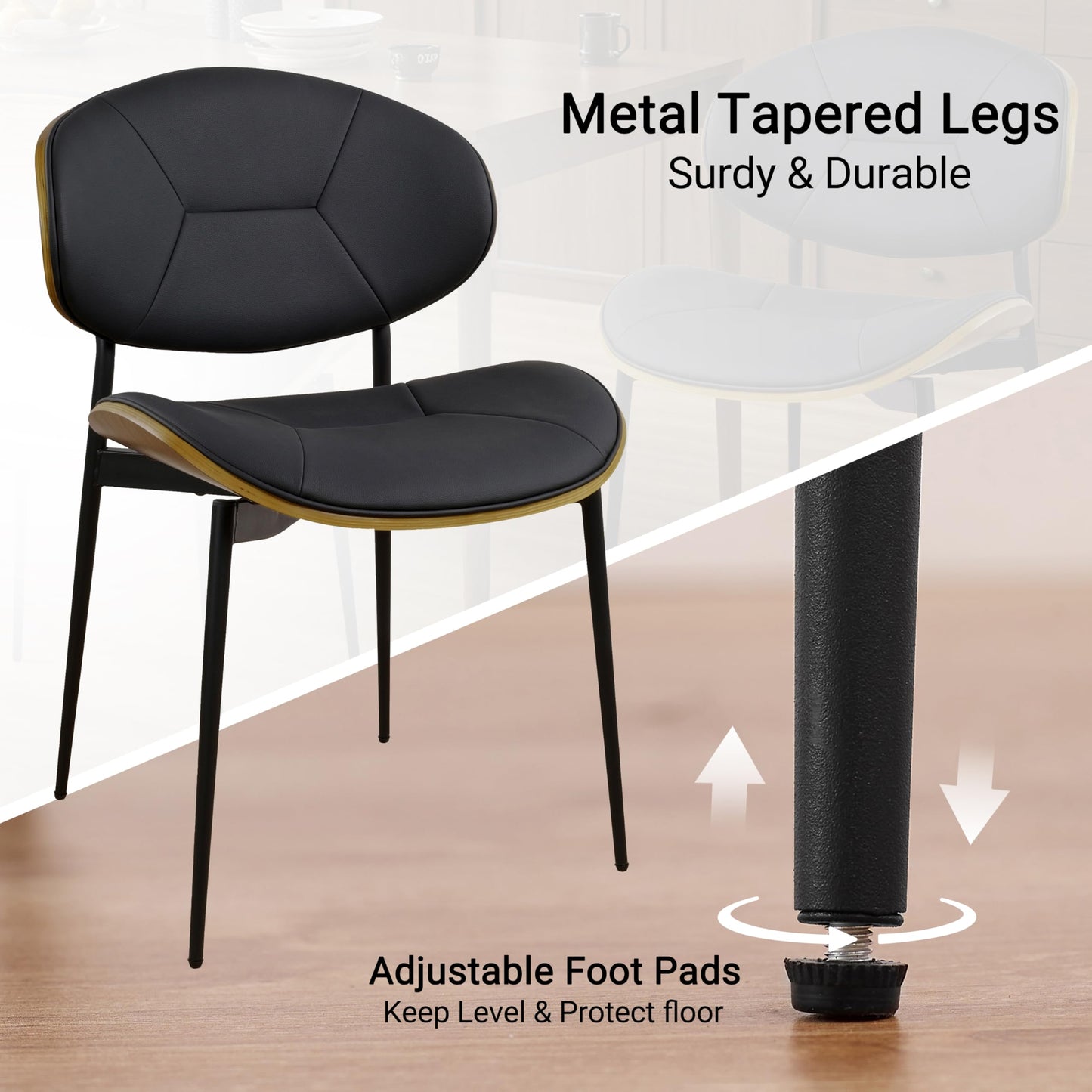 Art Leon Dining Chairs Set of 2- Modern Kitchen Chairs Side Chairs Curved Back and Metal Legs for Kitchen Dining Room Restaurant Black