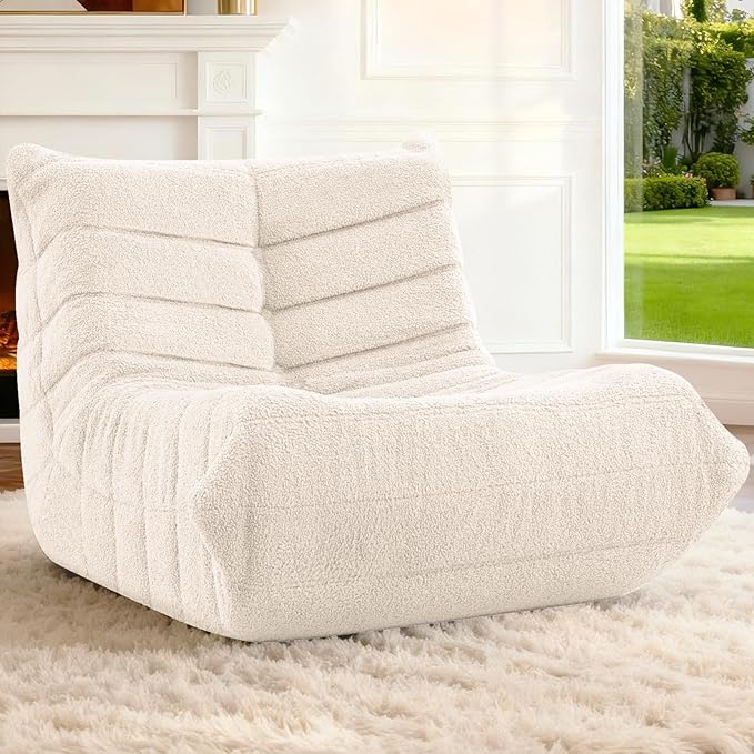 HABUTWAY Bean Bag Chairs Fireside Lazy Floor Sofa, Soft Teddy Fleece Bean Bag Sofa with High-Resilience Foam Filling，Beanbag for Living Room, Bedroom, Office (Beige Teddy)
