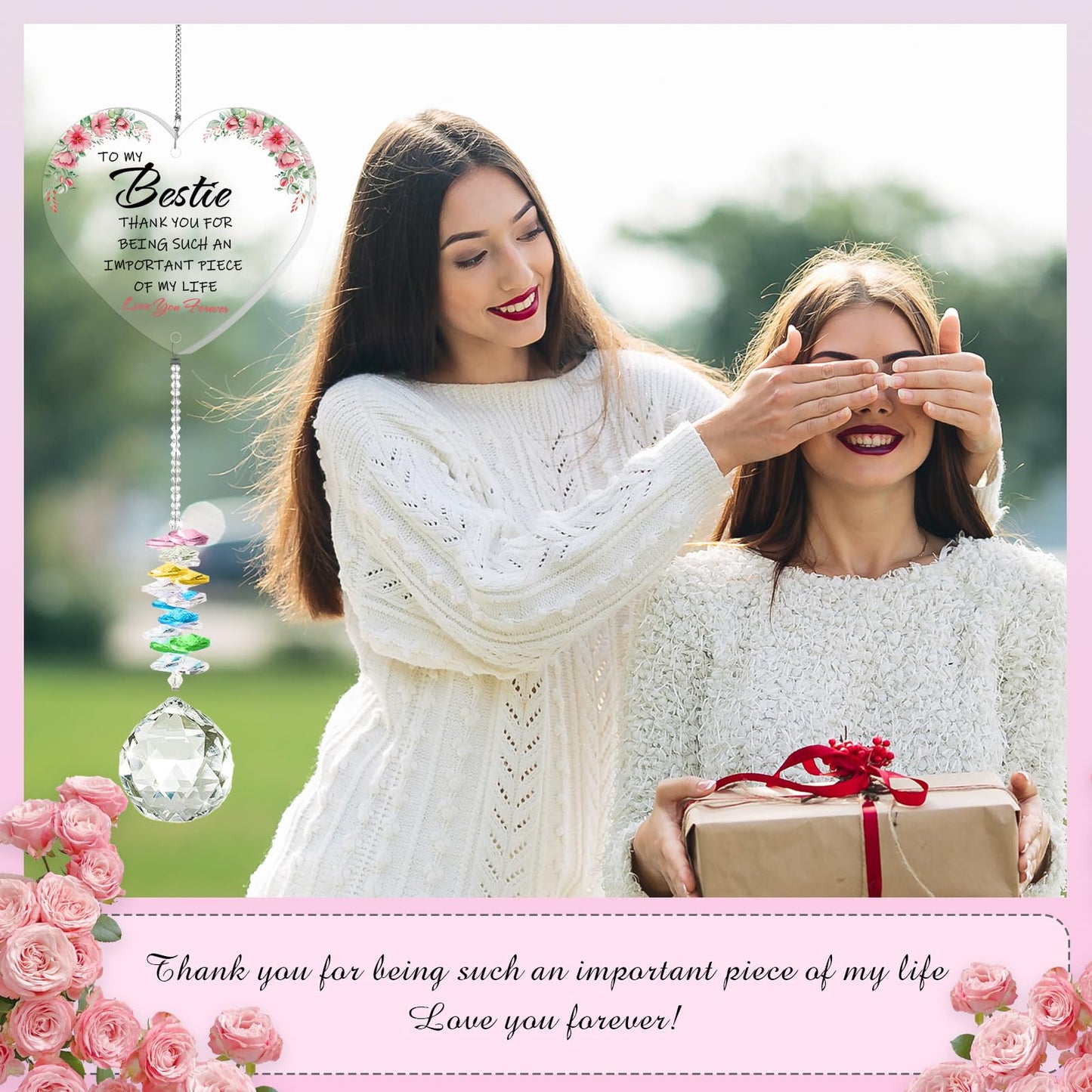 AZEEBOI Best Friend Birthday Gifts for Women, Bestie Gifts for Female Friend BFF Soul Sisters Work Bestie, Christmas Friendship Thank You Gifts, Sun Catcher with Crystals for Indoor Window Hanging