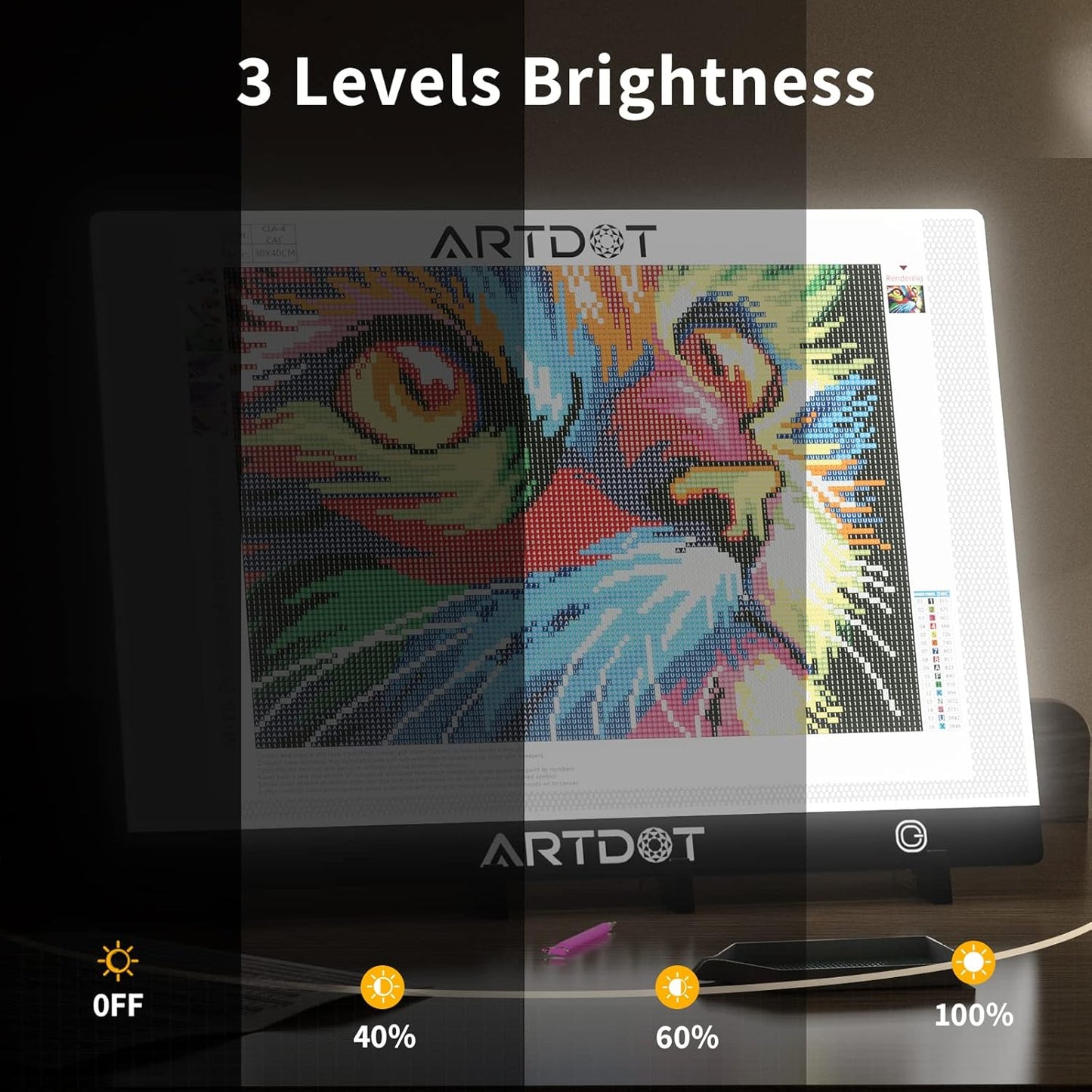 ARTDOT A2 LED Light Pad for Diamond Painting USB Powered Light Board Kit, Adjustable Brightness with 12 Angles Stand and Clips