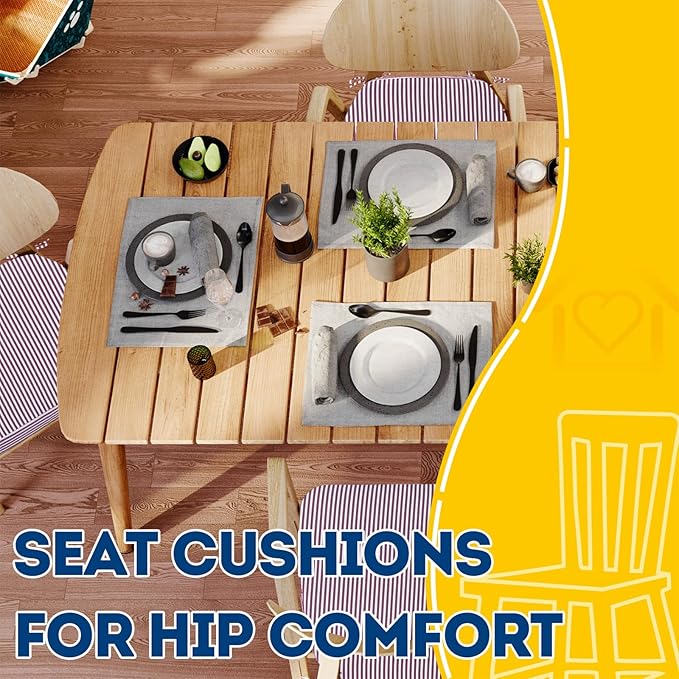 AAAAAcessories D-Shaped Chair Cushions, 2" Thick Dining Chair Pads with Ties and Removable, Machine-Washable Cover, 17" x 16", Set of 2, Pinstripe Red