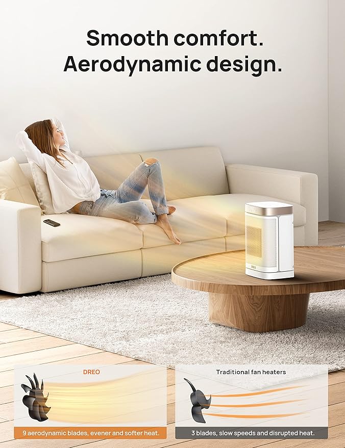 DREO Atom One Space Heater with Remote, 70°Oscillating Electric Heaters with Digital Thermostat, 1500W PTC Ceramic Heater, 12h Timer, Quiet Safety Heating, Portable Heater for Home Office
