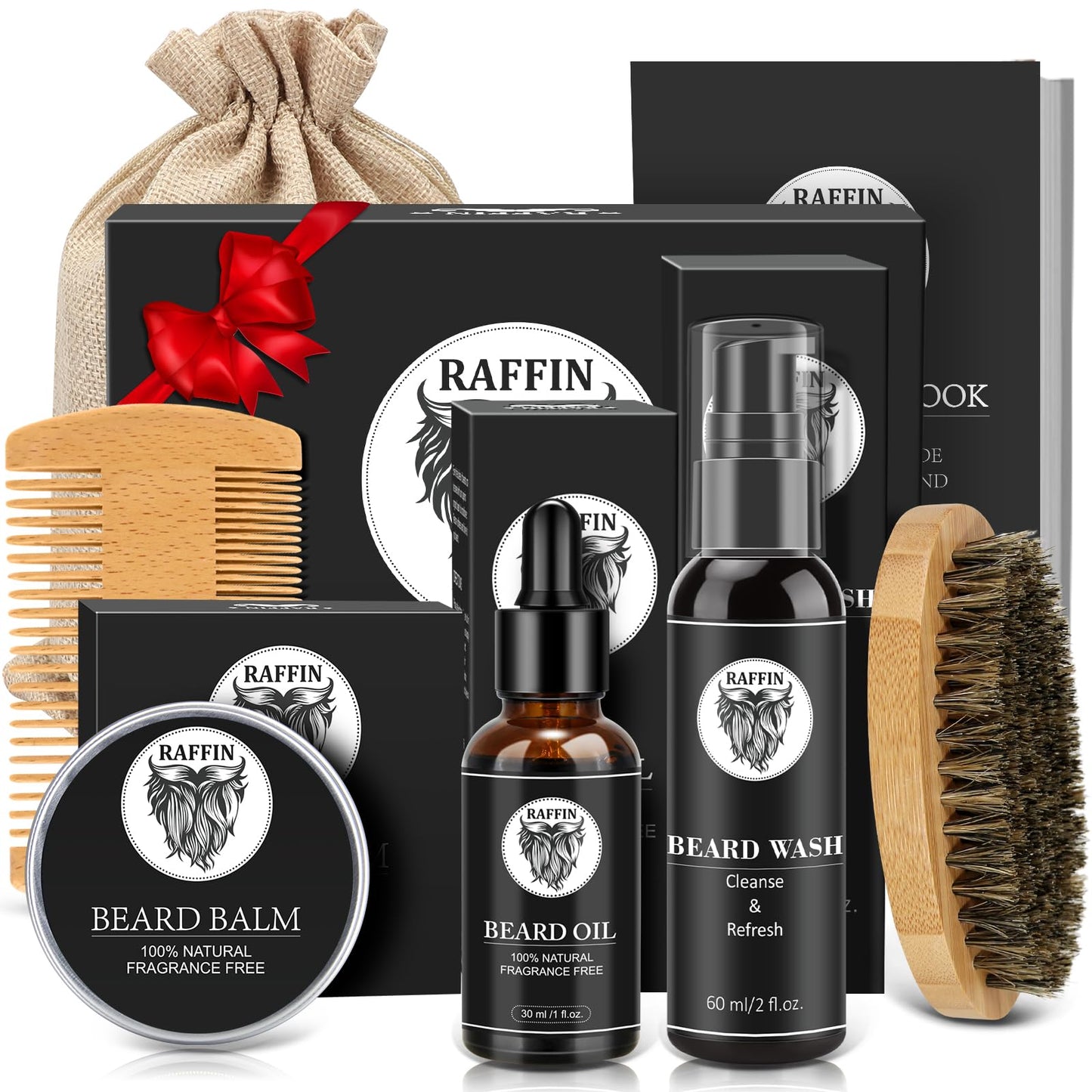 Mens Gifts - Beard Kit with Oil, Balm, Brush, Comb, Scissors, E-book, Outfits Men's Grooming Routine, Anniversary & Birthday Gifts for Men, Him, Husband, Boyfriend, Son, Male Friend, Brother, Dad