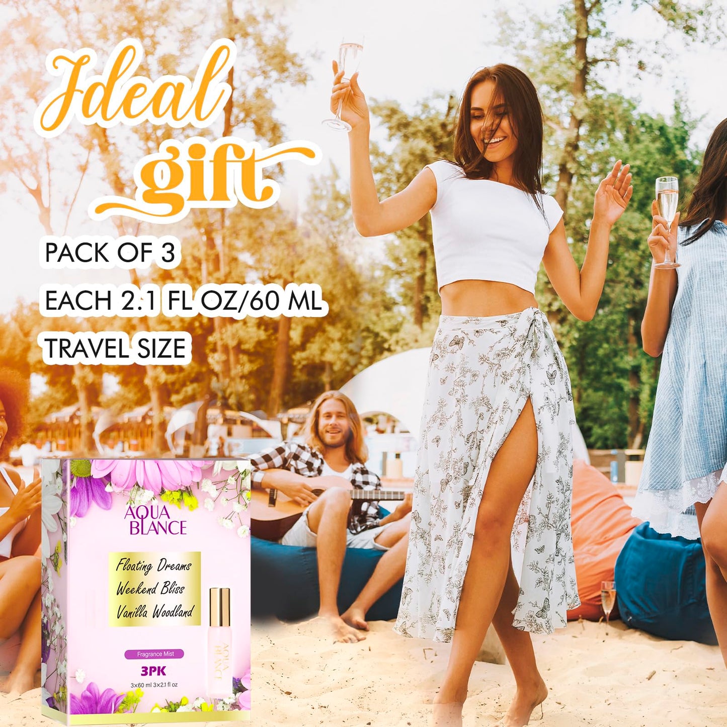 AQUA BLANCE Body Spray Set for Women, Each 60ml/2.1 FlOz, Travel Size Womens Fragrance Body Spray, Three Scents - Vanilla Woodland, Lavender, Jasmine Raspberry