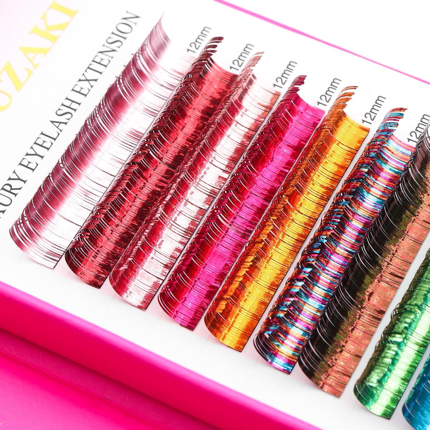 Glitter Spike Tinsel Eyelash Extensions 0.07 Colored Lashes Extension D Curl Lashes 12mm Lash Extensions Soft False Eyelashes Volume Lashes 12 Rows Professional Use(Glitter,0.07-D,12mm)