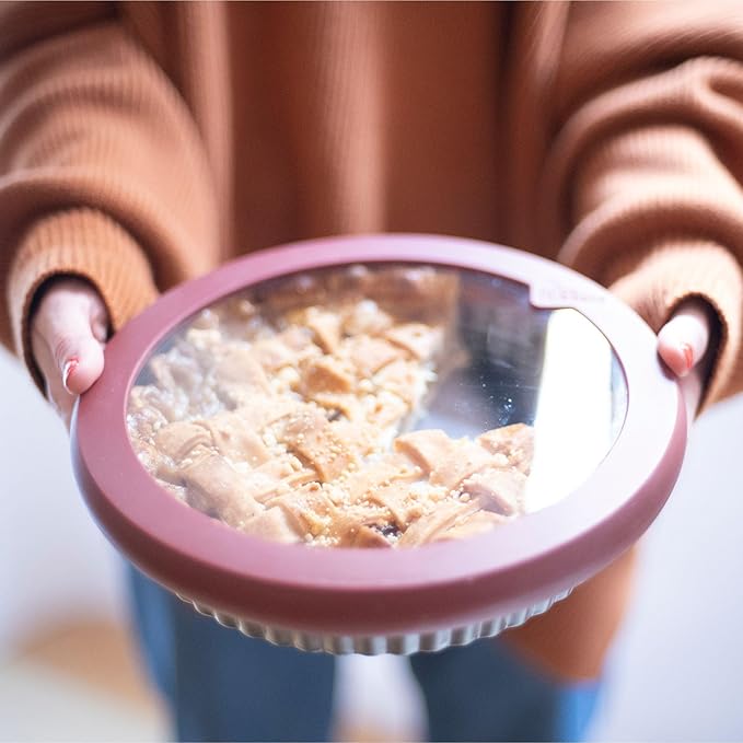 Food Huggers Replacement Lids for Glass Storage Containers | Silicone & Glass Lids that Don’t Crack | Fits Most Round Container Brands & Bowls | 100% Plastic Free | 1 Lid (X-Large), Terracotta