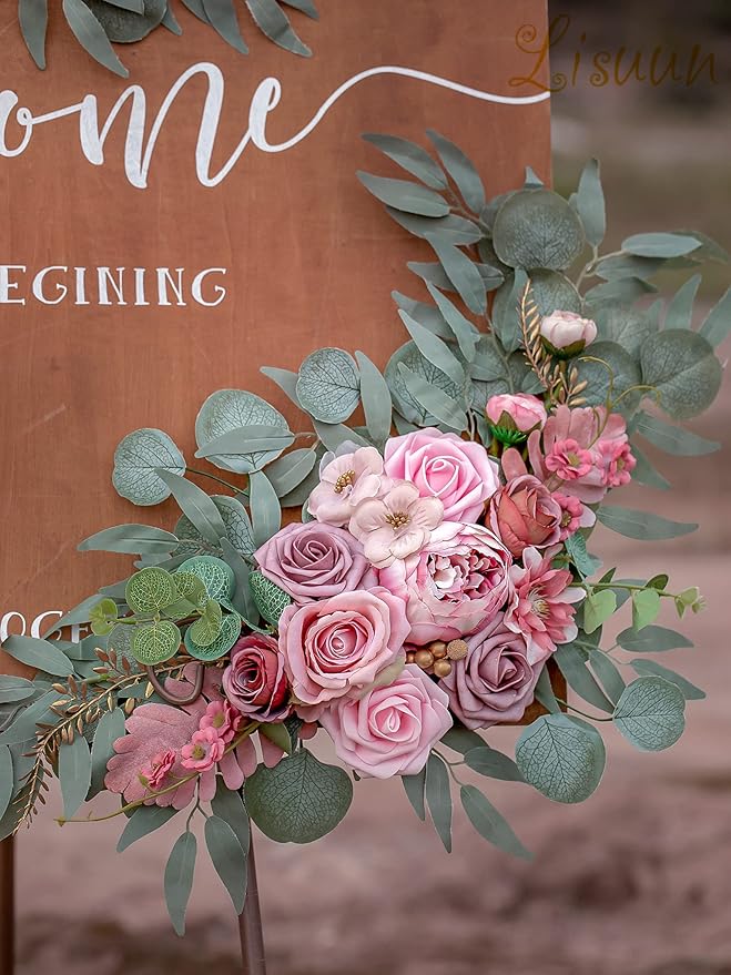 Wedding Arch Flowers, Artificial Floral Decor for Wedding Ceremony & Reception, Standard Size Large Flower Swag Set for Backdrop & Welcome Sign, Pack of 2 (Dusty & Blush)