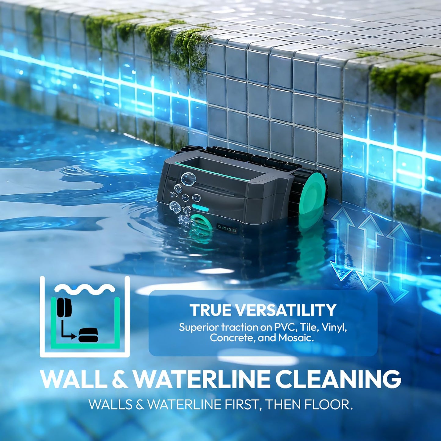Pool Vacuum, UBoter S10 Cordless Robotic Pool Cleaner, Automatic Pool Vacuum for Inground & Above Ground Pools to 1290 Sq.Ft, Floor Wall Waterline Step Cleaning, 150 M Runtime, Auto Parking, Smart App