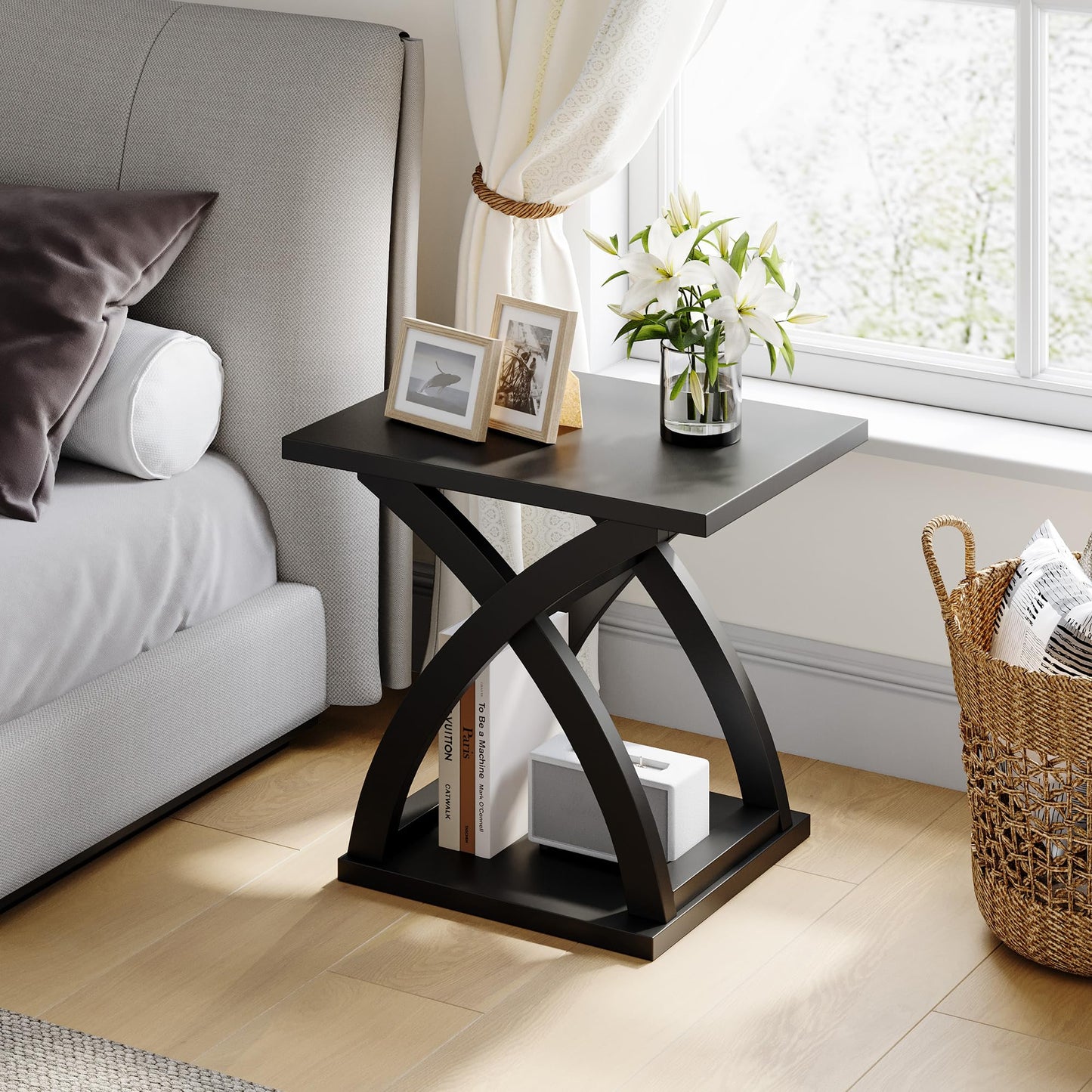 ChooChoo End Side Table Set of 2, Modern End Table with Storage Shelf, X-Design Side Table Living Room