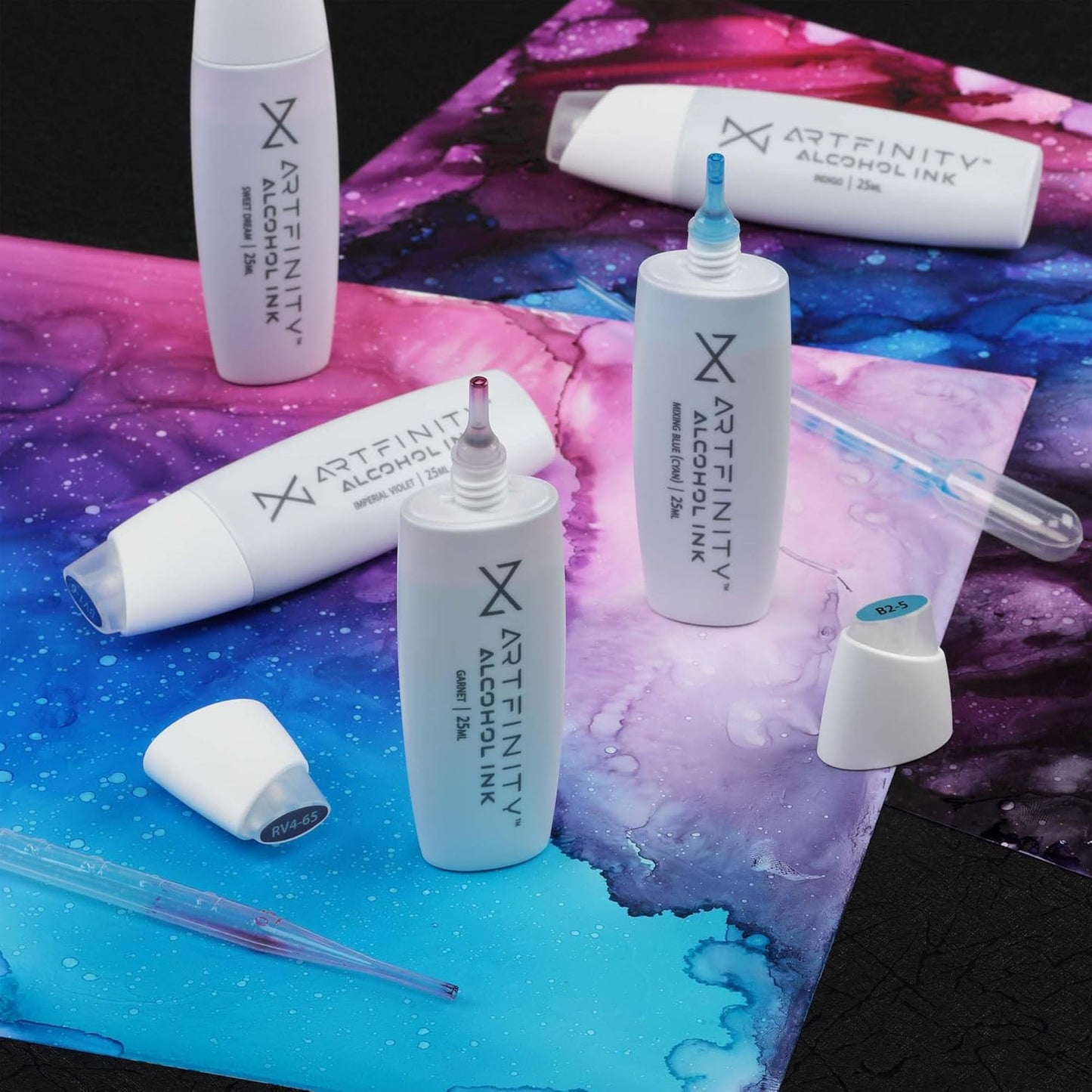 Alcohol Ink - Jewel Set, 7 Pieces | 10 Sheets 9x12 Multimedia Paper | Fast-Drying, Permanent, Transparent Alcohol Inks for Gloss Paper, Glass, Metal | 25 ml Bottles