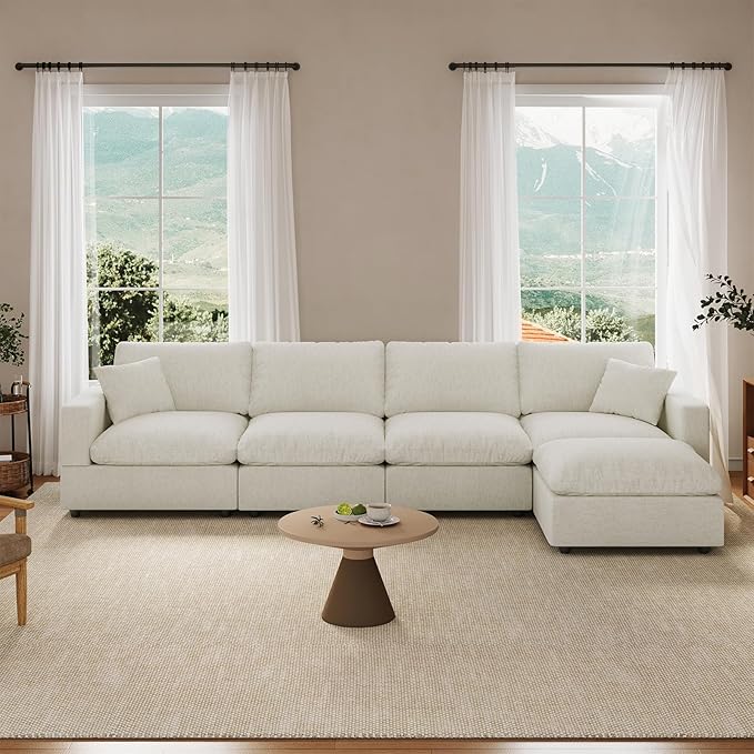 Cloud Couch Modular Sectional Sofa, 123.8" 5-Seater L Shaped Sectional Couches for Living Room, Convertible Cloud Sofa with Ottoman, Down Filled Wide & Deep Seat, Removable Washable Cushion Covers
