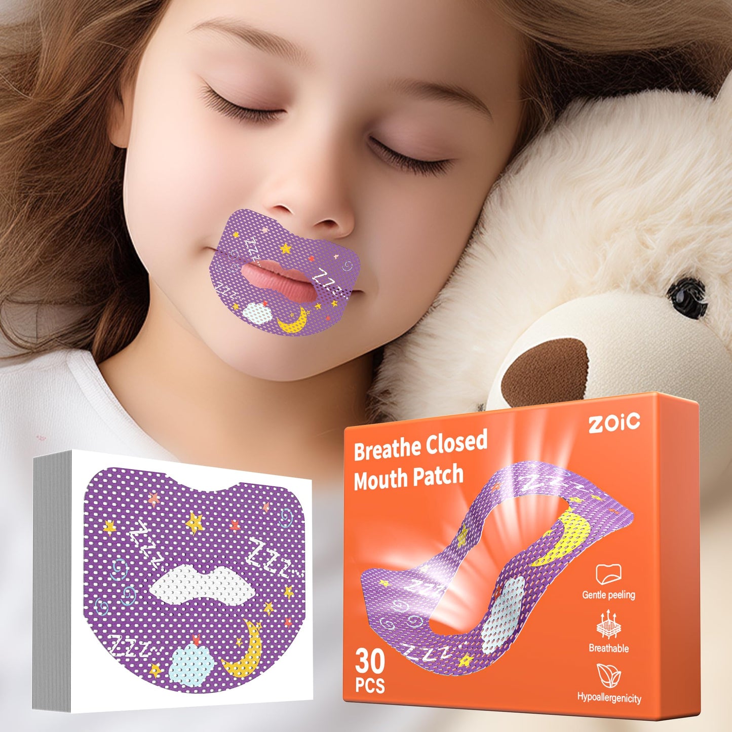 30pcs Mouth Breathing Correction Patch, Children's Closed Mouth Patch, Adult Anti-snoring, Closed Mouth Patch, Improve Mouth Breathing Facial Problems (Small（3-7years）)
