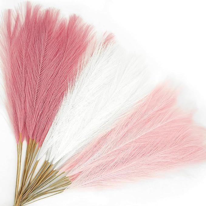 Agusbagli 30pcs Pink Faux Pampas Grass, 21.6in Fluffy Artificial Colored Pompas Grass Short Blush Fake Pampas Stems Vase F...
