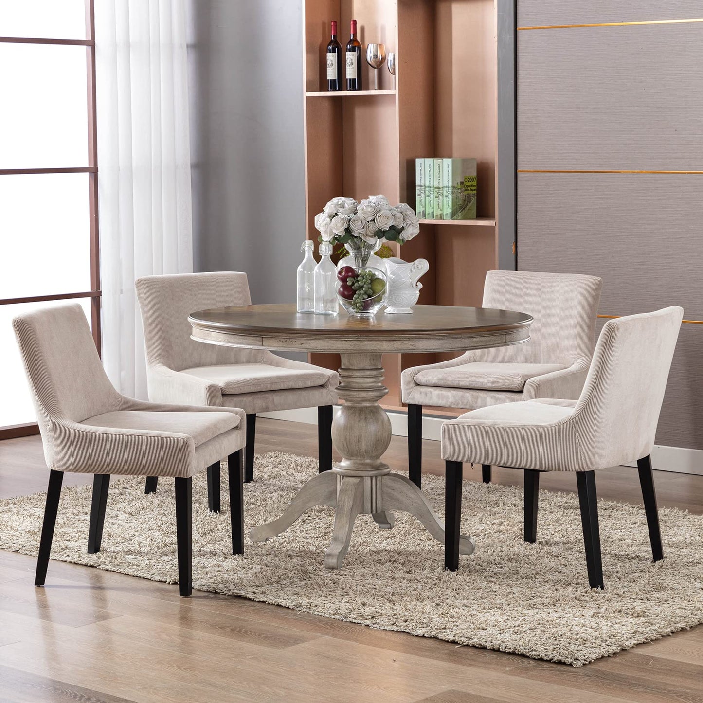 COLAMY Modern Dining Chairs Set of 2, Upholstered Corduroy Accent Side Leisure Chairs with Mid Back and Wood Legs for Living Room/Dining Room-Beige