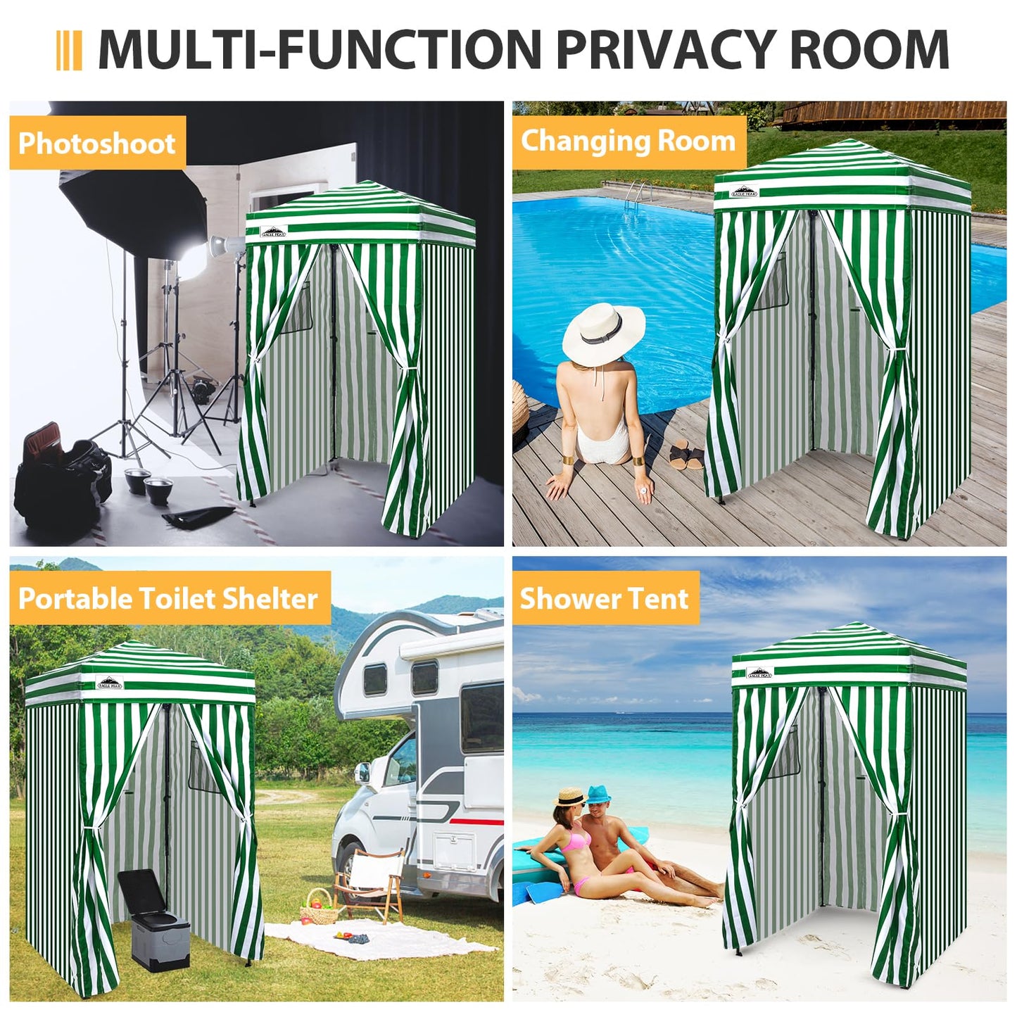 EAGLE PEAK Flex Ultra Compact 4x4 Pop-up Canopy, Sun Shelter, Changing Room, Portable Privacy Canopy Cabana for Pool, Fashion Photoshoots, or Camping, Green/White