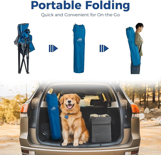 Matrasco Oversized Padded Camping Chair, Heavy-Duty Steel Frame for 450 lbs Supports, Convenient 6-Can Cooler, Portable Carry Bag, Perfect for Outdoor, Beach, and Hiking (Blue & Gray)