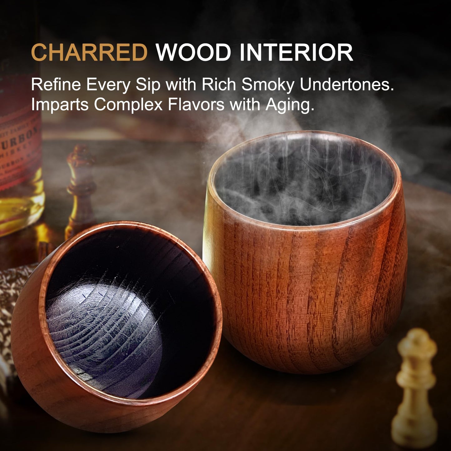 Charred Wooden Bourbon Drinking Glass, Bourbon Gifts for Men - 10 oz Charred Wooden Old Fashioned Glass Whiskey Tumbler | Birthday Whiskey Gifts for Men, Dad or Brother | Original Bourbon Tumbler