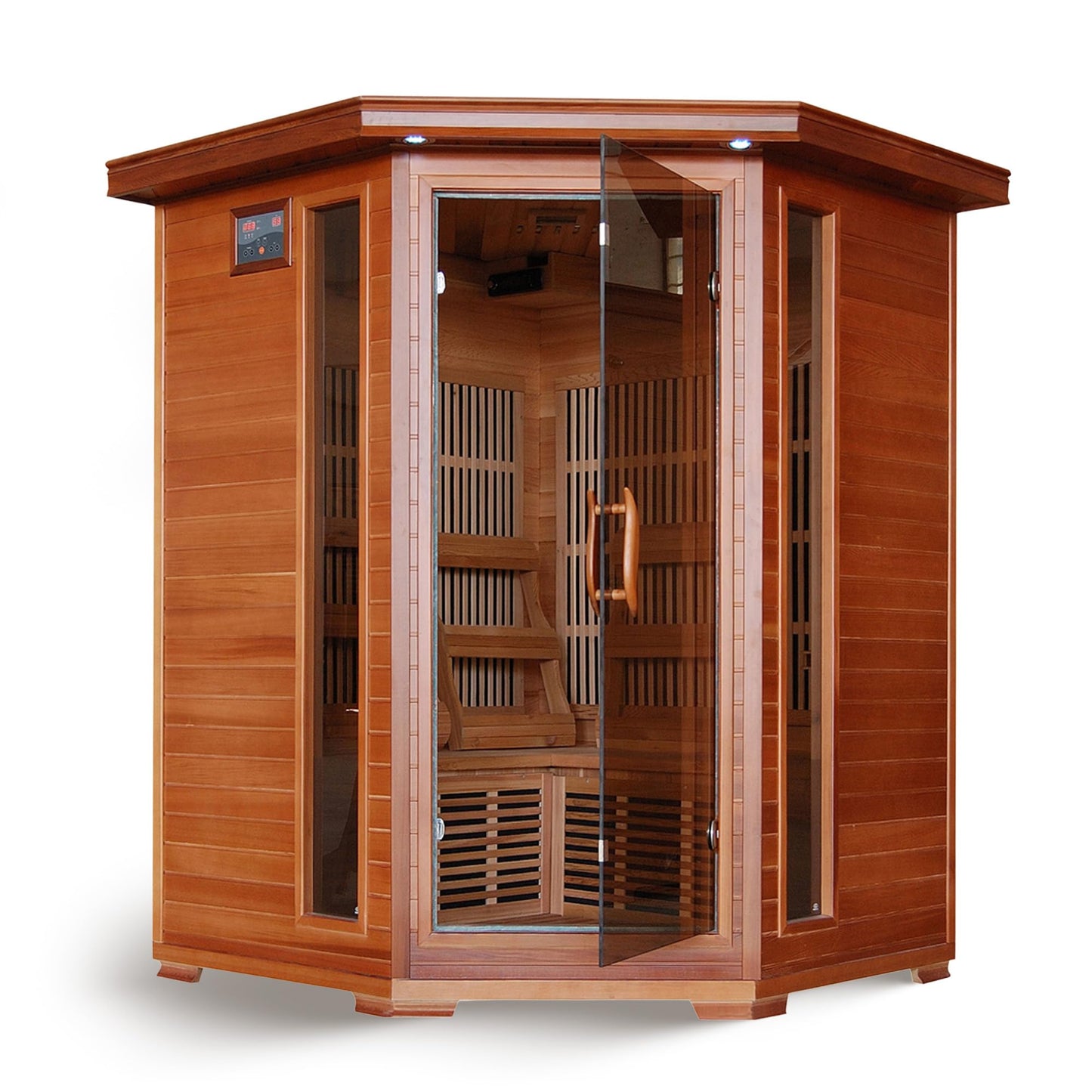 Blue Wave Hudson Bay 3-Person Cedar Corner Infrared Sauna with 7 Carbon Heaters