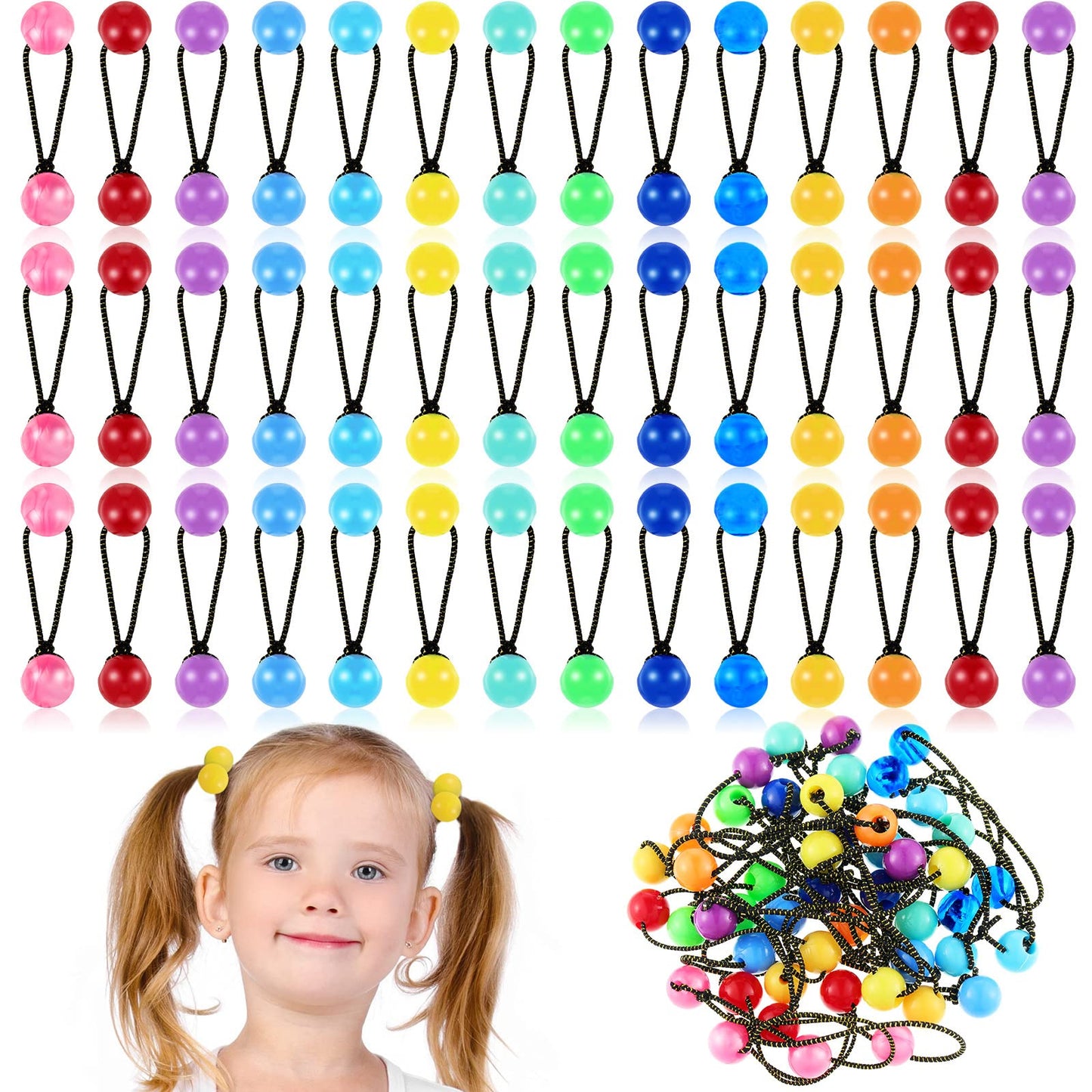 36 Pieces Hair Ties Balls Ponytail Holders Colorful Twin Bead Ponytail Balls 80s 90s Elastic Hair Accessories for Baby Kid(20 mm