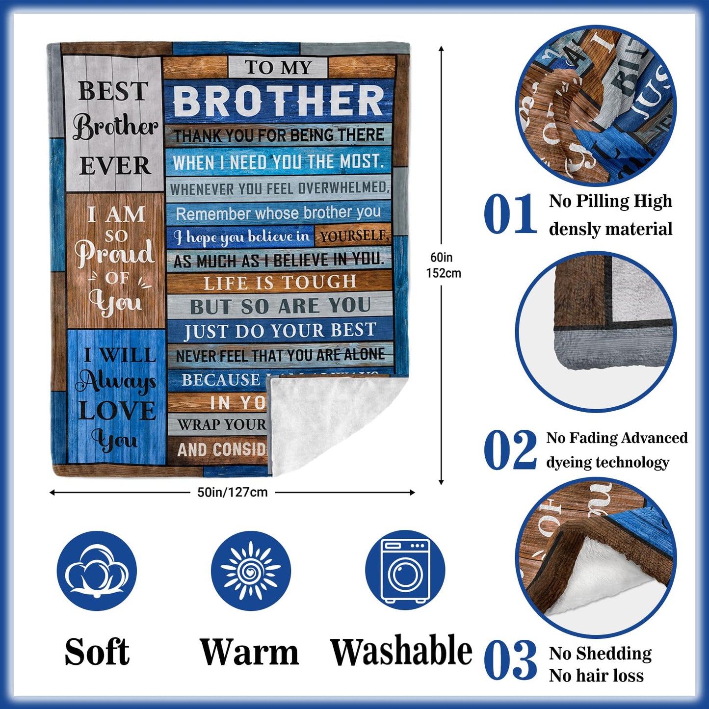 Ryubein Gifts for Brother, Brother Gifts, Brothers Birthdays Gifts, Big Brother Gift, Unique Bro Gifts for Christmas Graduation, Brothers Blanket 50" X 60"