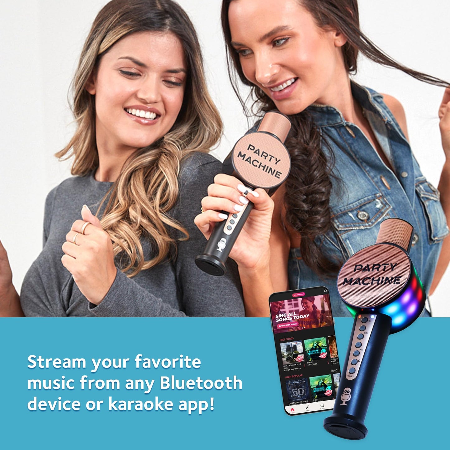 Singing Machine Wireless Karaoke Microphone For Kids & Adults, Party Machine Mic (Rose Gold) - Portable Handheld Bluetooth Micro