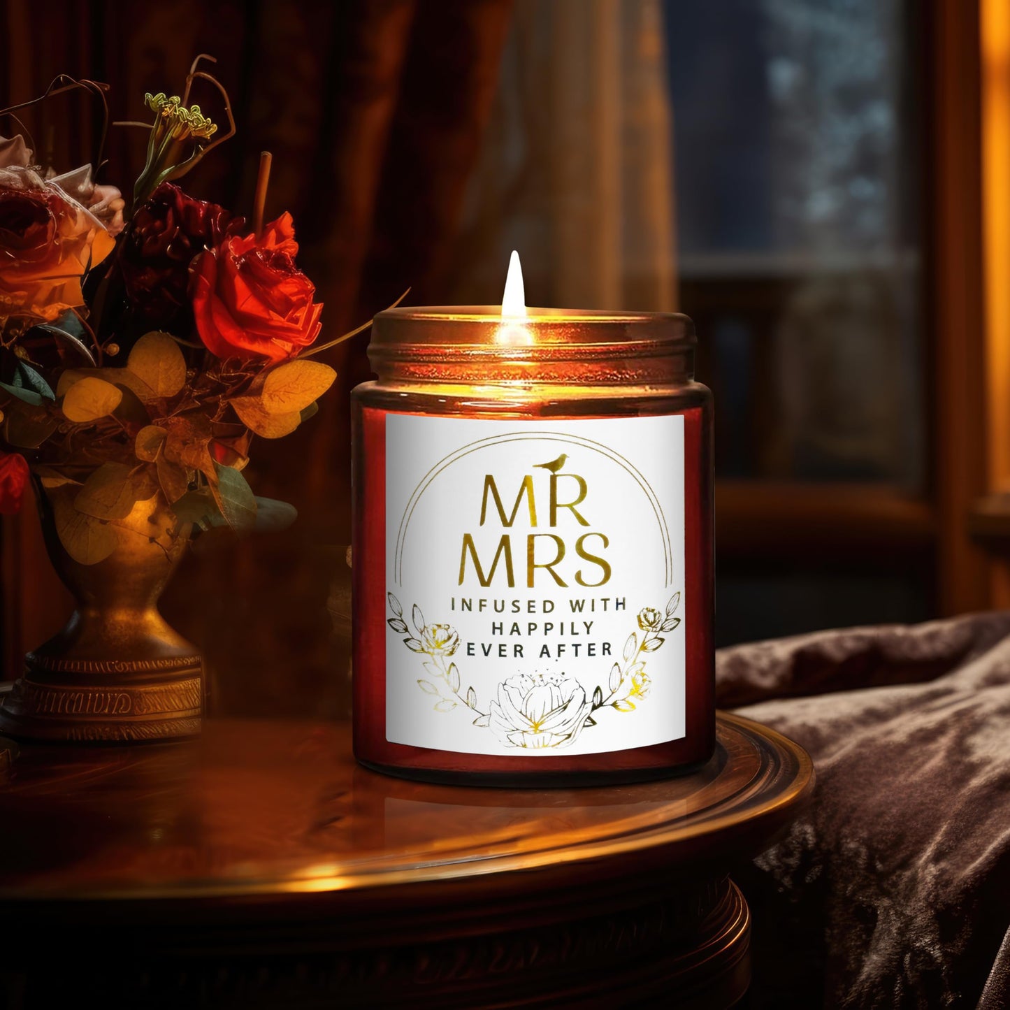 Briojoy Wedding Gifts for Bride, Groom - Mr and Mrs Candle - Happy Engagement Gift for Her, Bride to Be - Gifts for Bridal Shower, Newlywed, Married Couples Anniversary - Jasmine Scented Soy Candle