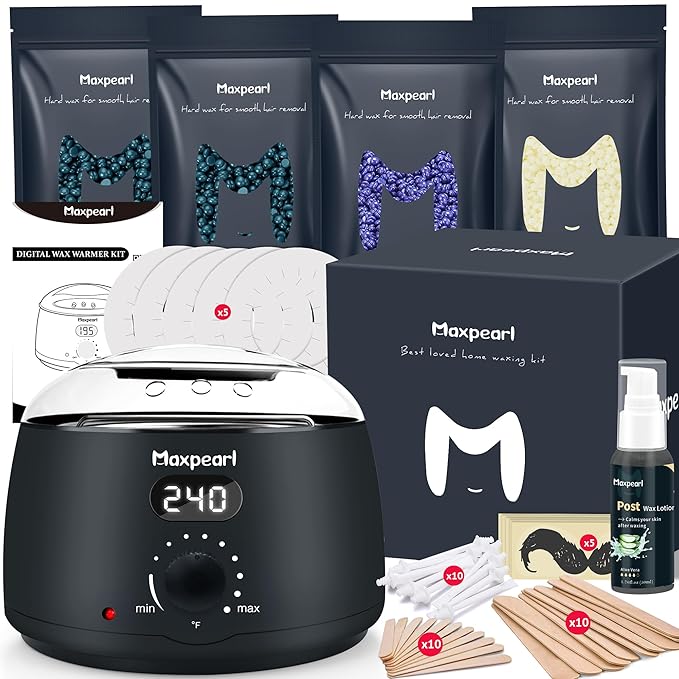 Maxpearl Digital Waxing Kit - Women Men Hard Wax Melt Warmer Kit for Hair Removal - Sensitive Skin, Eyebrows, Face, Undera...