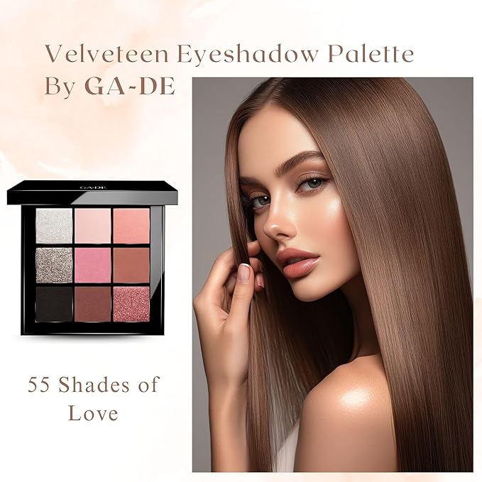 GA-DE Velveteen Eyeshadow Palette, 55 - Eyeshadow Collection with Light to Deep Shades - for Matte, Metallic, Silky and Shimmery Finishes - 0.286 oz