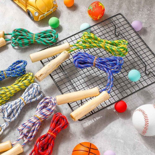Lenwen 80 Pcs Jump Rope Bulk 7.25 ft Cotton Skipping Rope Adjustable with Wooden Handle for Training Outdoor Exercise Christian Charity Donation Operation Christmas Supplies