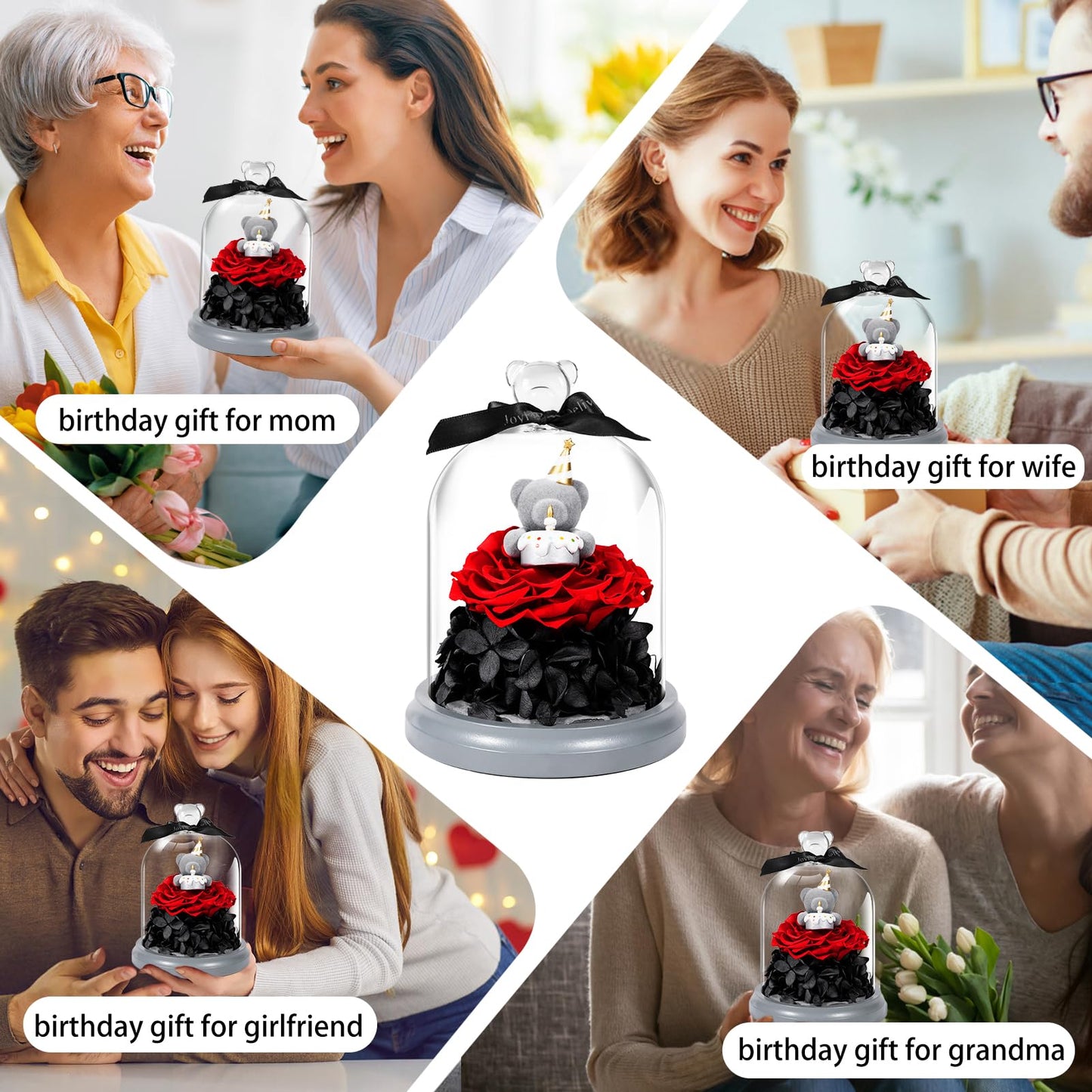 JoyFlower Preserved Flower Birthday Gift for Women, Red Preserved Rose Bear Birthday Gifts for Girlfriend, Eternal Flower Teddy Bear Gifts for Wife Mom Her Grandma Men Daughter Son Sister on Birthday