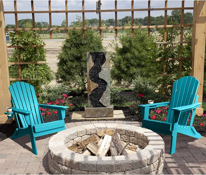 FUNBERRY Folding Adirondack Chair Set of 6, All Weather HDPE Fire Pit Chairs with Cup Holder for Outdoor
