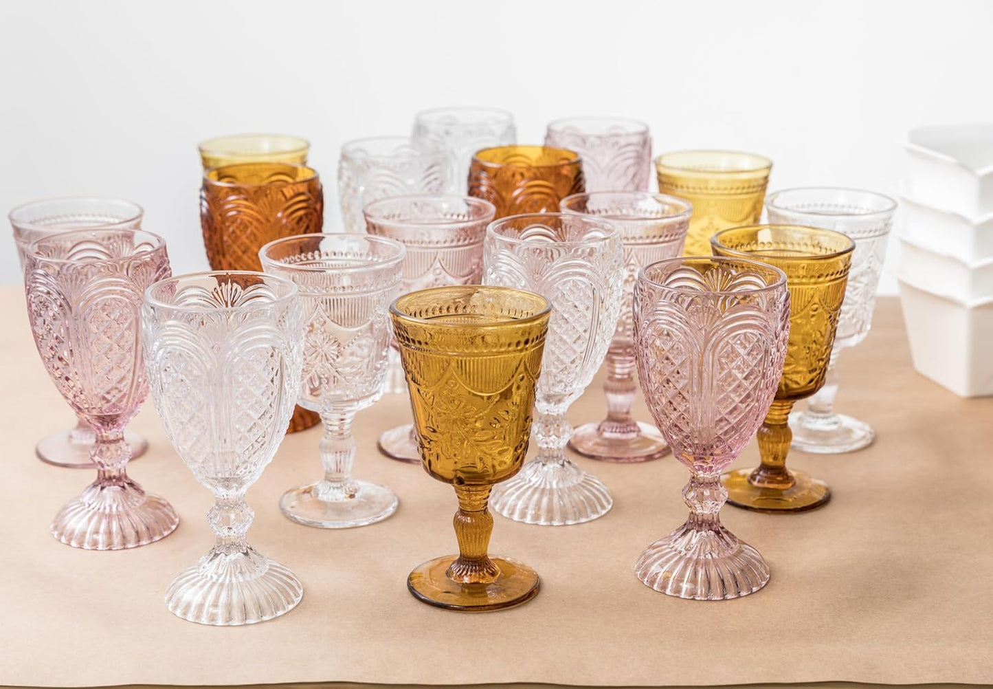 FORTESSA Debutante Vintage Themed Glassware, 10 Ounce Water Goblets (Set of 6), Dishwasher-Safe Water Glasses, Pink