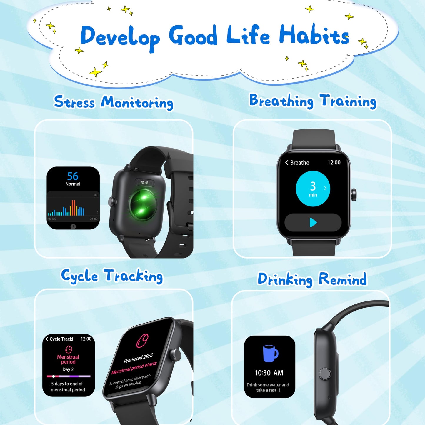 KALINCO Kids Smart Watch for Boys Girls Teens, IP68 Waterproof Swimming Smartwatch, 1.8'' Fitness Activity Tracker Watch with 100 Sports Modes, Alarm, Heart Rate & Sleep Monitor Pedometer