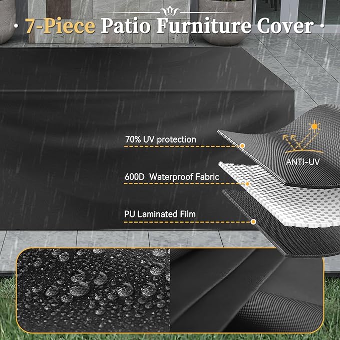 Aoxun 7 Piece Patio Furniture Set Wicker Rattan Patio Conversation Set Outdoor Sectional Sofa Set with Coffee Table and Thickened Cushions, Blue(Waterproof Cover Included)