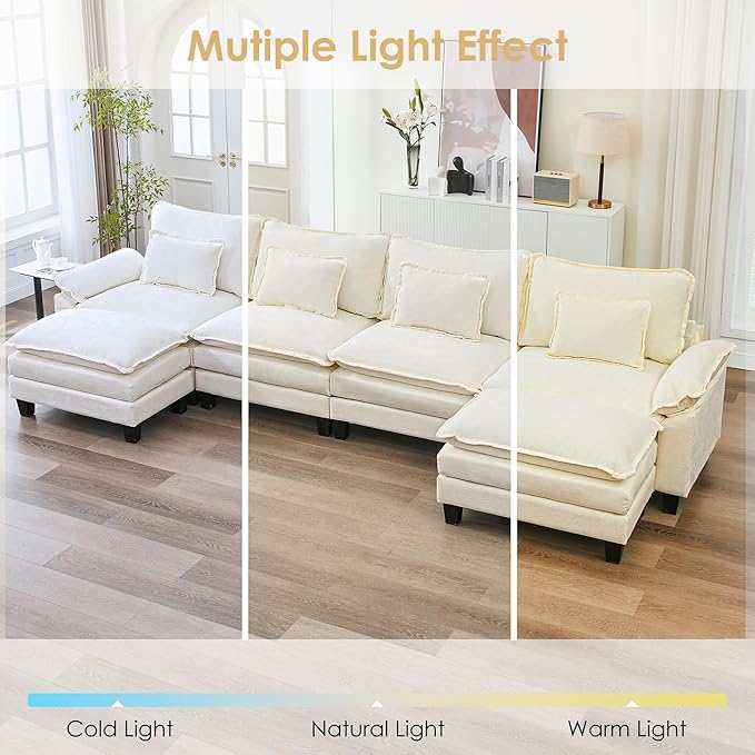 URRED Cloud Couch Modular Sectional Sofa, 157" Modern U Shaped Deep Seat Sofa with 2 Ottomans & Pillows, Ultra Comfy Chenille Couches for Living Room, Bedroom or Apartment, White | Chenille Fabric, Skin Friendly, Breathable, Ergonomic Design, Flexible ...