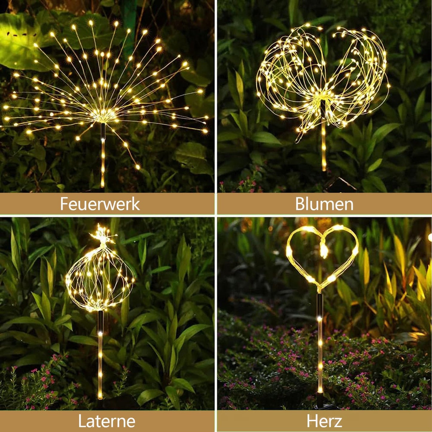 4 Pack Solar Firework Lights 200 LED Create Magical Nights, Waterproof Starburst Fairy Lights for Garden Yard Patio Christmas Romantic Wedding Party Decor(Warm White)