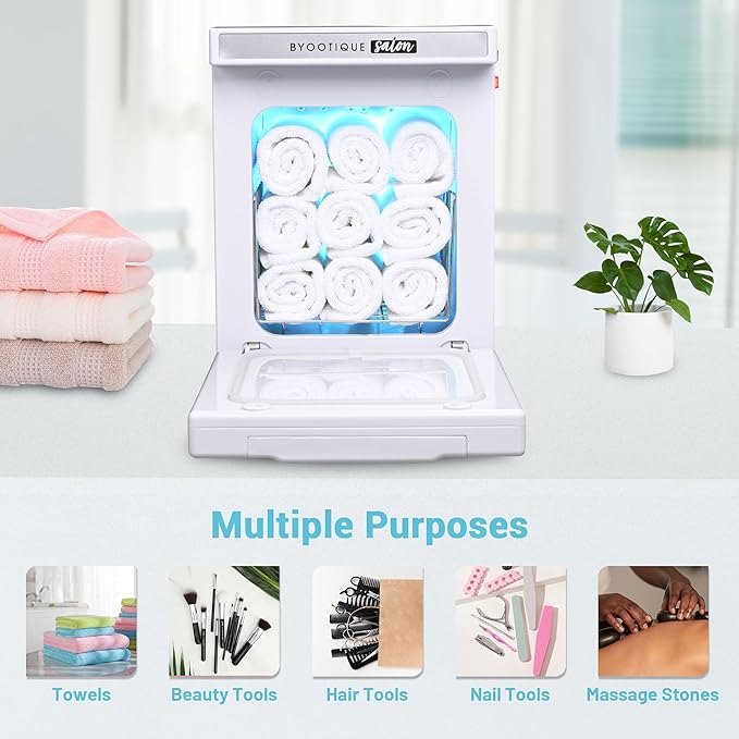 BYOOTIQUE 5L Mini Hot Towel Warmer Cabinet Spa,Professional Fast Heating Portable Machine Barber Towel Warmer for Nail Salon, Facial, Massage, Estheticians, Beauty Studio (White)
