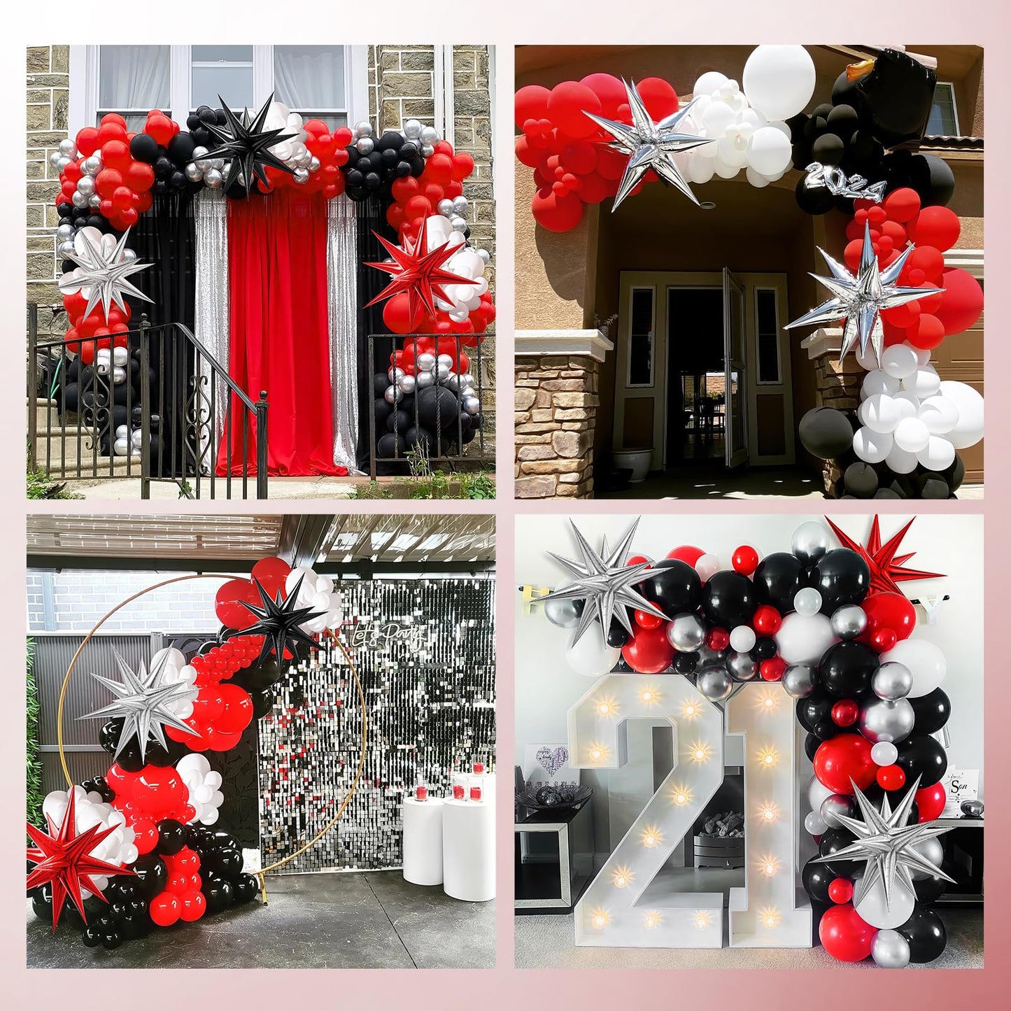Red White and Black Balloon Garland Arch Kit, Red and Black Party Decorations with white Silver Balloons Confetti Latex Balloons for Graduation Decorations Prom Anniversary Birthday Party Decoration