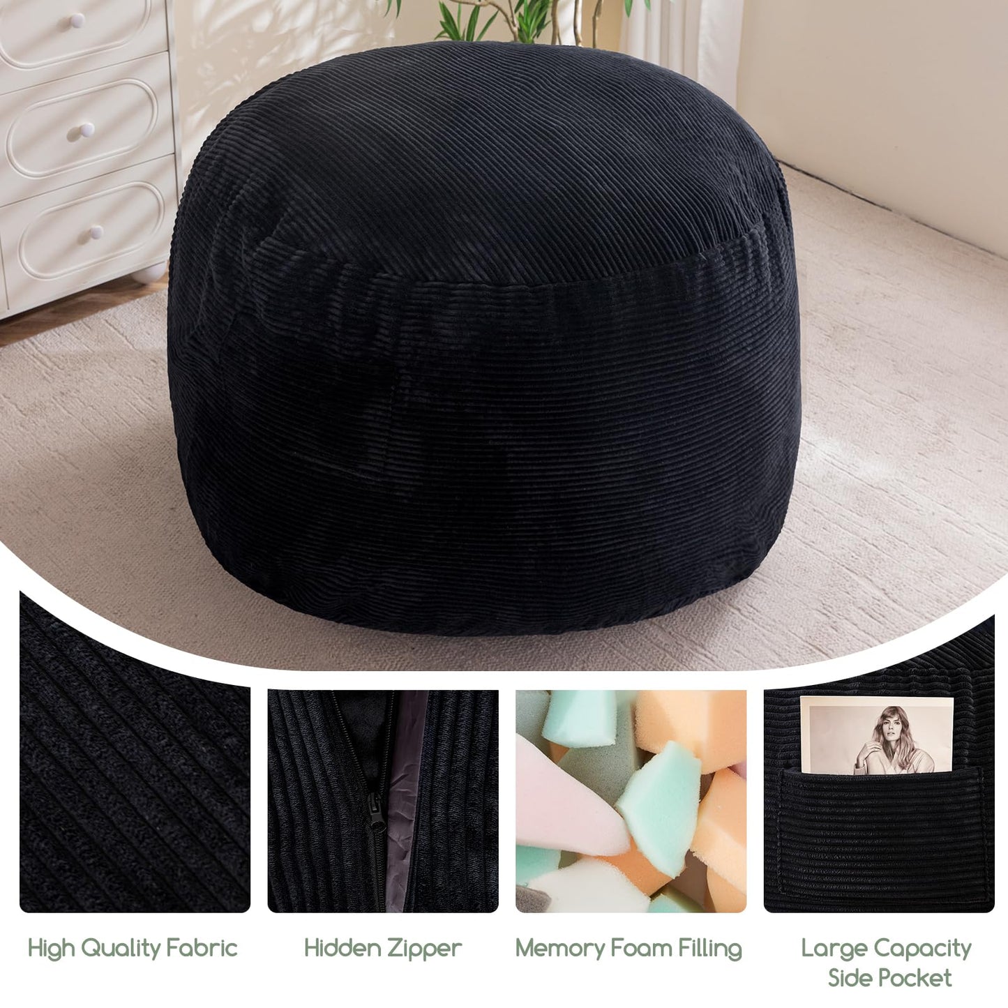 HIGOGOGO Giant Bean Bag Chair Bed for Adults,Convertible Beanbag Folds from Lazy Chair to Floor Mattress Bed,Large Floor Sofa Couch for Adult,Couples,Family,High-Density Foam Filling, Machine Washable