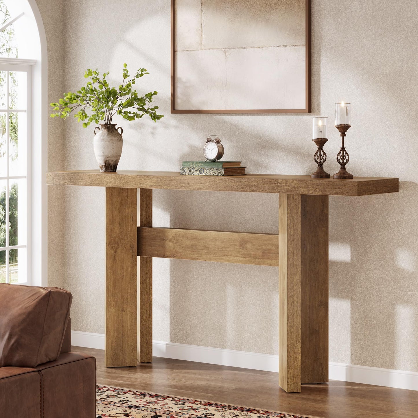 Tribesigns 63-Inch Farmhouse Console Table, Long Wooden Sofa Table Behind Couch with H-Shaped Frame for Entryway, Foyer, Hallway, Living Room, Easy Assembly, Brown