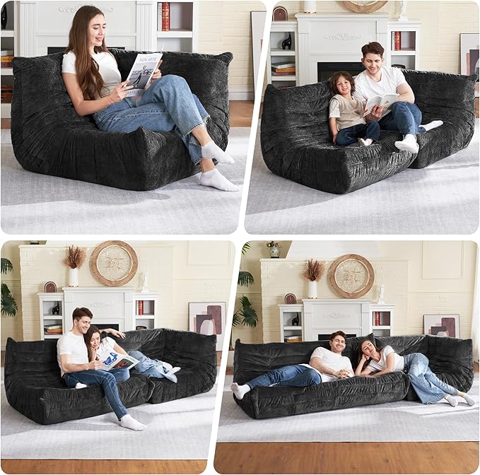 HABUTWAY Bean Bag Chair, Memory Foam Bean Bag Chairs for Adults, Fireside Corner Chair Lazy Floor Corner Sofa for Living Room, Bedroom, Dorm, Office (Black)