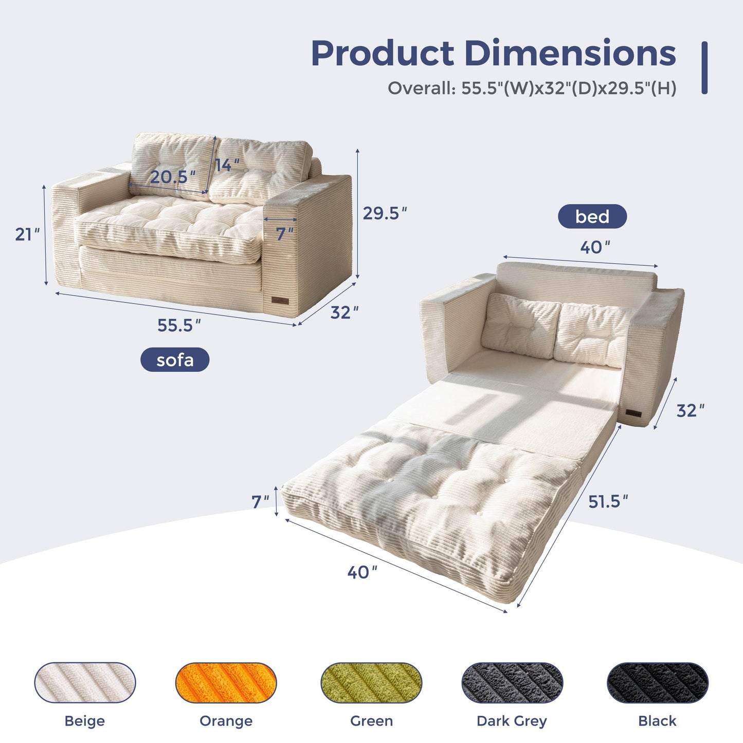 MAXYOYO Convertible Sofa Bed, Pull Out Loveseat Sleeper Sofa, 2 in 1 Folding Couch Bed, Fold Out Floor Couch with Pillows for Living Room Bedroom Lounge, Beige