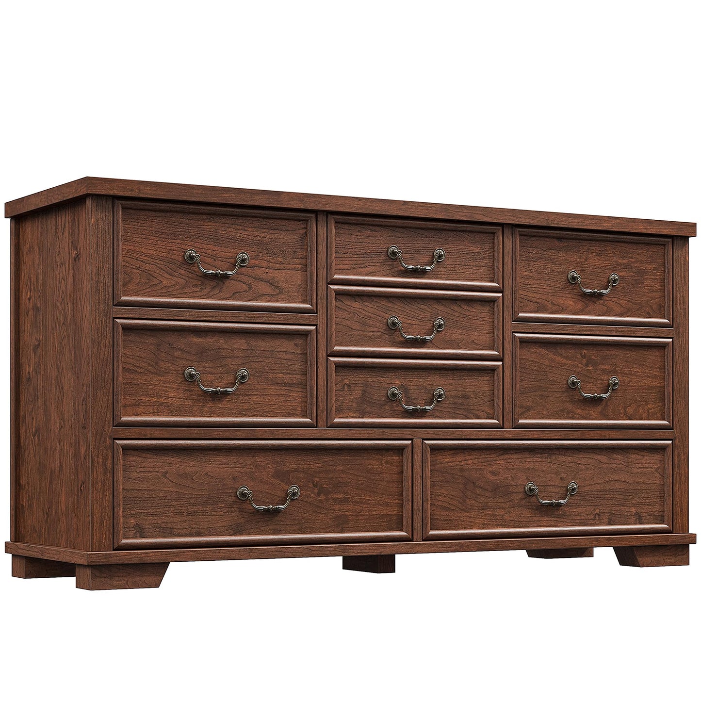 EnHomee Farmhouse 9 Drawer Dresser for Bedroom, 52" Wooden Dresser with Vintage Design, Hallway, 15.6" D x 52" W x 36" H Antique Brown