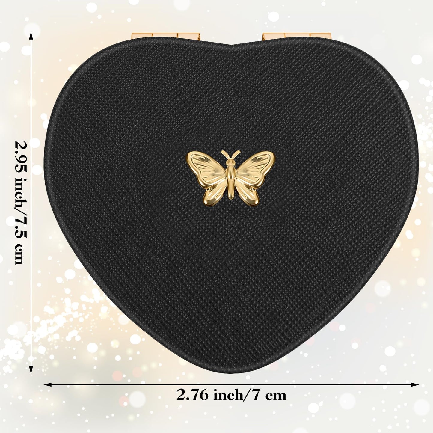 Qianyu Heart Shaped Double-Sided 1X/2X Magnifying Mirror, Compact Folding PU Leather Makeup Mirror, Ultra-Portable for Women Hom