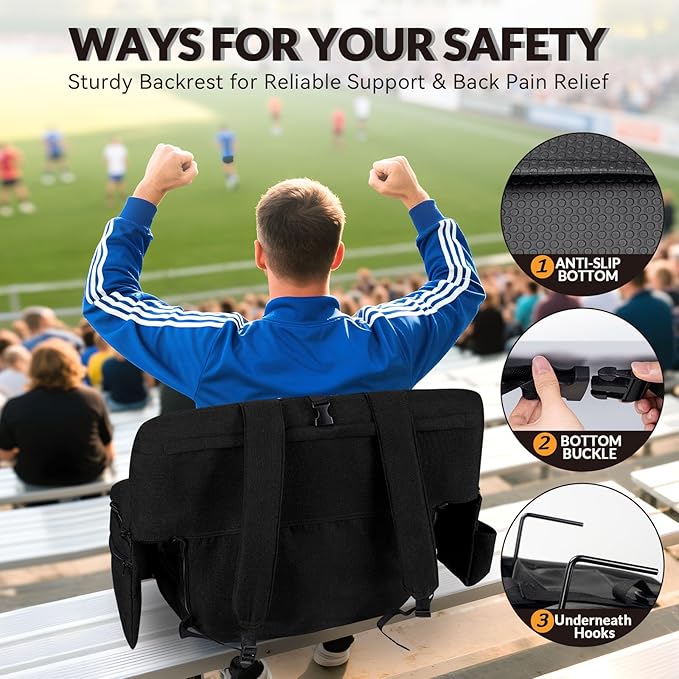 25inch Extra Wide Stadium Seat, Thick Bleacher Chair with Back Support and Cushion, 6 Reclining Positions Bleacher Seat with Armrest, Upgrade Sofa Style Stadium Chair for Sport Events and Outdoors