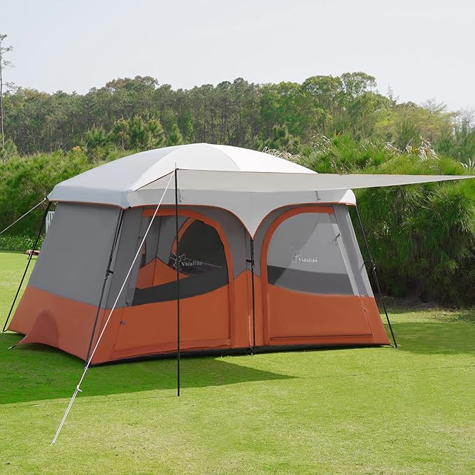 Vidalido Tents，6-8 Person Camping Tent with Extended Vestibule，2 Room Weather Resistant Family Tents，Easy Install Waterpro...